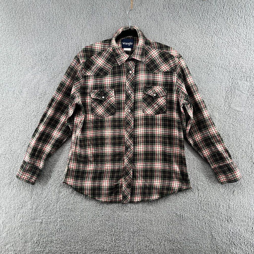 Vintage Wrangler Western Pearl Snap Plaid Rodeo Shirt Blouse Size Large